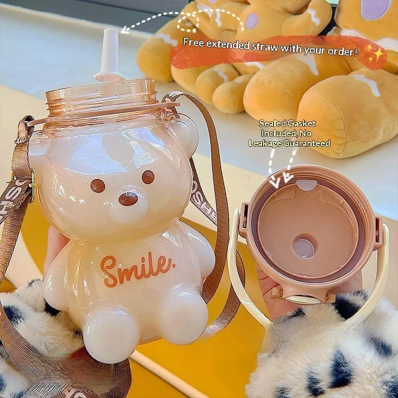 Hot 1000ml Cute Bear Cup Various Modes of Tumbler with Straw Kawaii Water Bottle for Girl Kid Outdoor Drinking Kettle Zpaxo