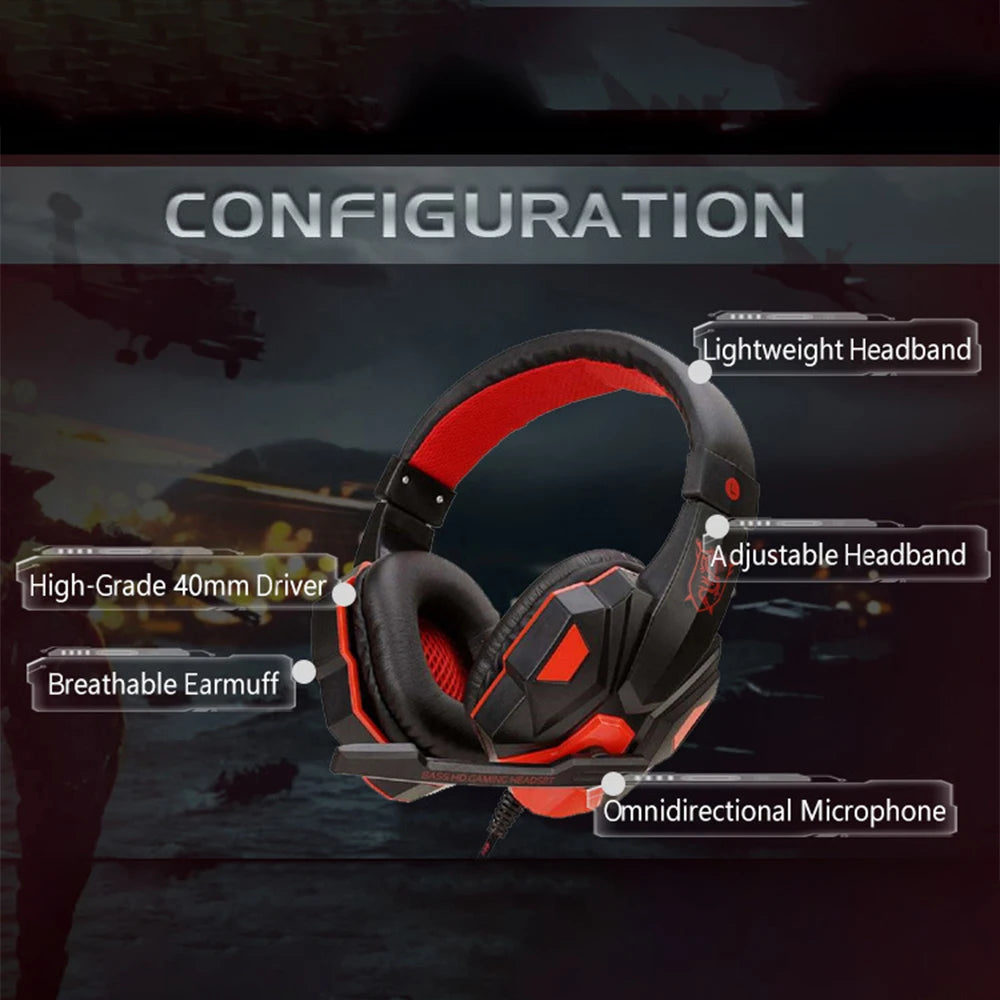 Headphones 3.5mm Wired Gaming Headset Earphones Music For Computer With Mic Headset Stereo Virtual Surround Bass LED Light Gamer Zpaxo