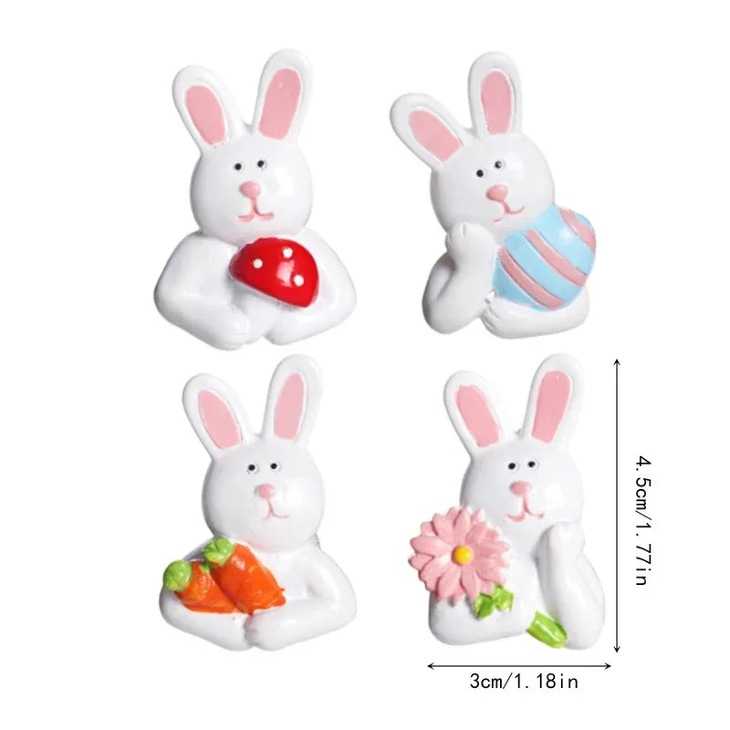 Easter Bunny Fridge Magnets 4-Piece Creative Resin Cartoon Wall Decor