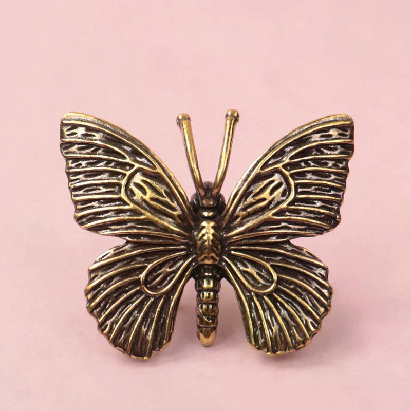 Home Decoration Craft Accessories Solid Pure Brass Butterfly Figurines Miniatures Desktop Ornament Antique Copper Insect Statue Zpaxo