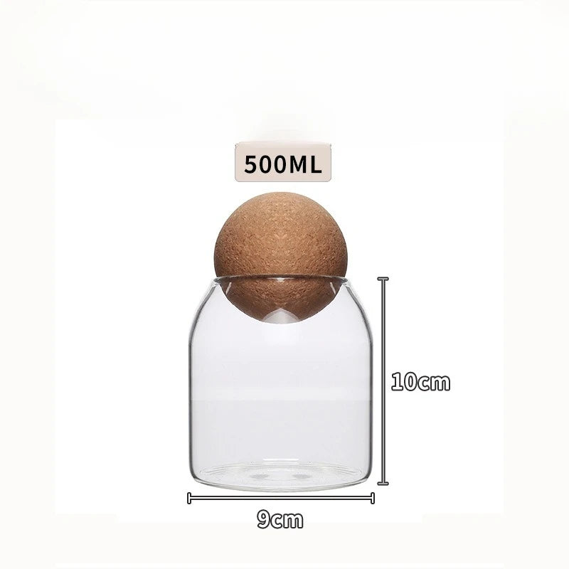 Glass Bottle Storage Jar, Cork Spherical Storage Container, Home Daily Decoration Ornament, Flower Tea Glass Jar, Dried Fruit Zpaxo transparent 500ml