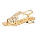 2023 Fashion Sandals Ladies Low Heel Leather Women's Diamonds Outdoor Zpaxo Champagne3cm 38(Foot 24cm) China Mainland