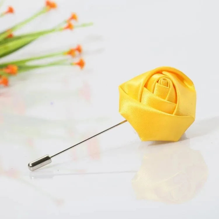 Men Boutonnieres for Wedding Groom Corsage Lapel Pins Ribbon Roses Flower Mensuit Buttonhole Brooch Marriage Accessories Zpaxo YELLOW