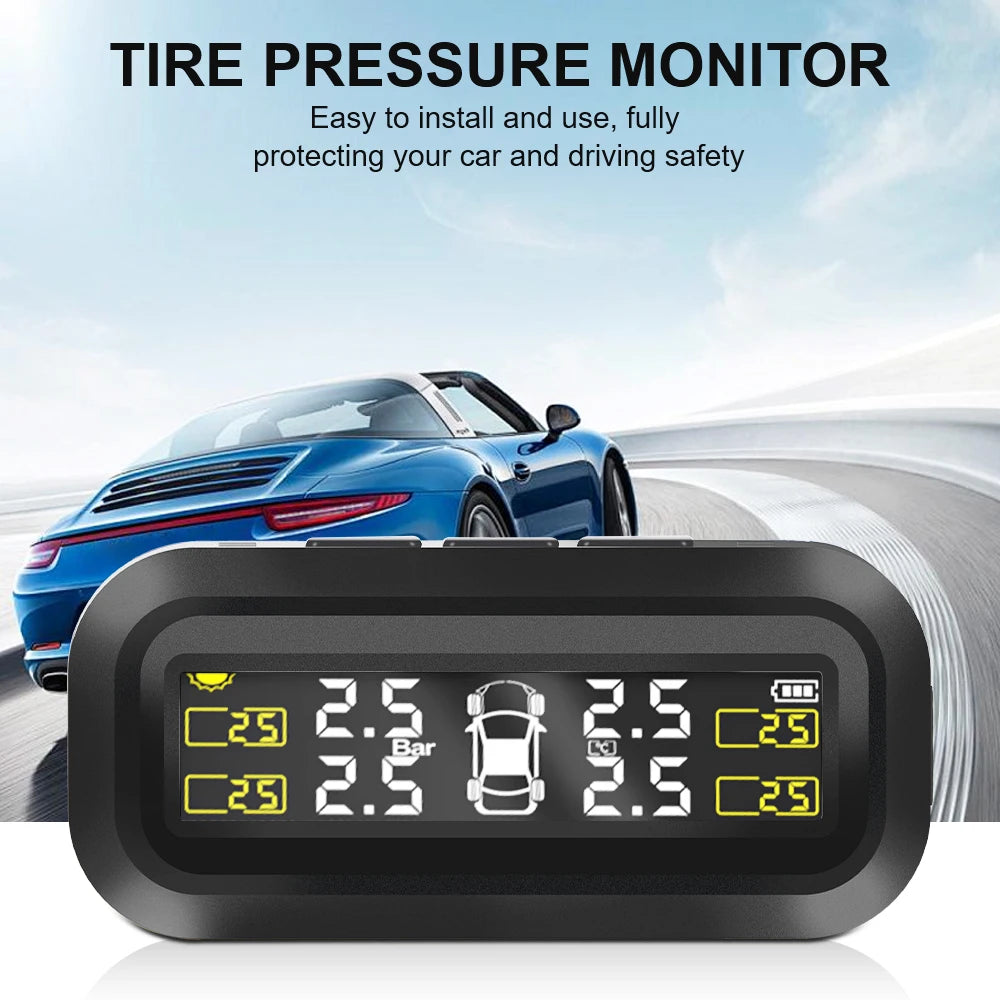 Solar TPMS Temperature Warning Fuel Save 4 External Sensors Tire