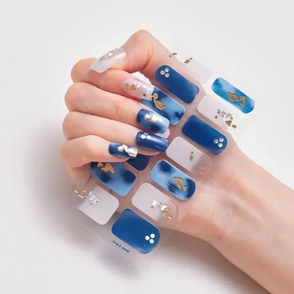 1Sheet Gel Nail Stickers Simple Glittering Polish Strips Art Zpaxo Design08