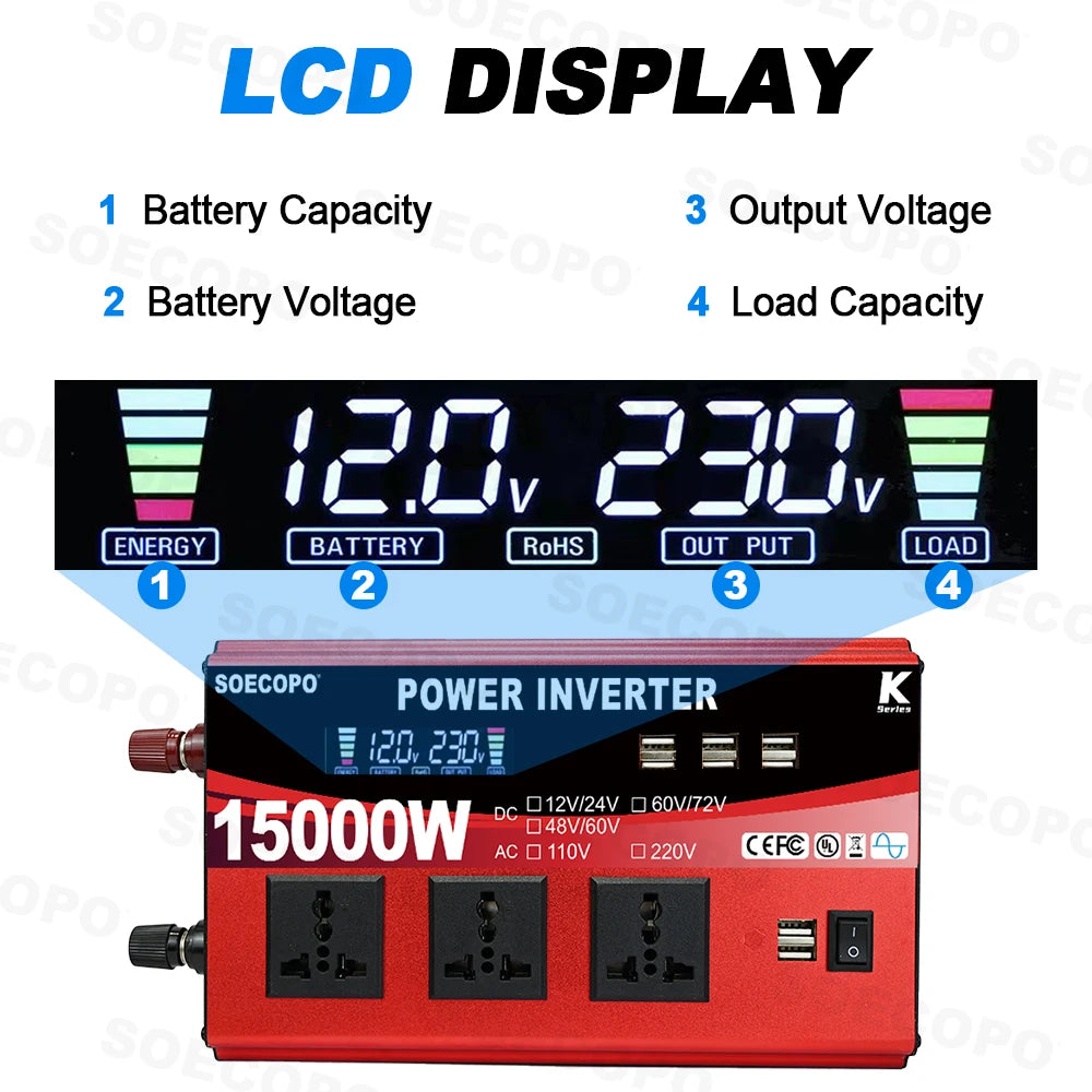 15000W All-in-one Power Inverter DC 12V 24V 48V 60V 72V AC 110V 220V
