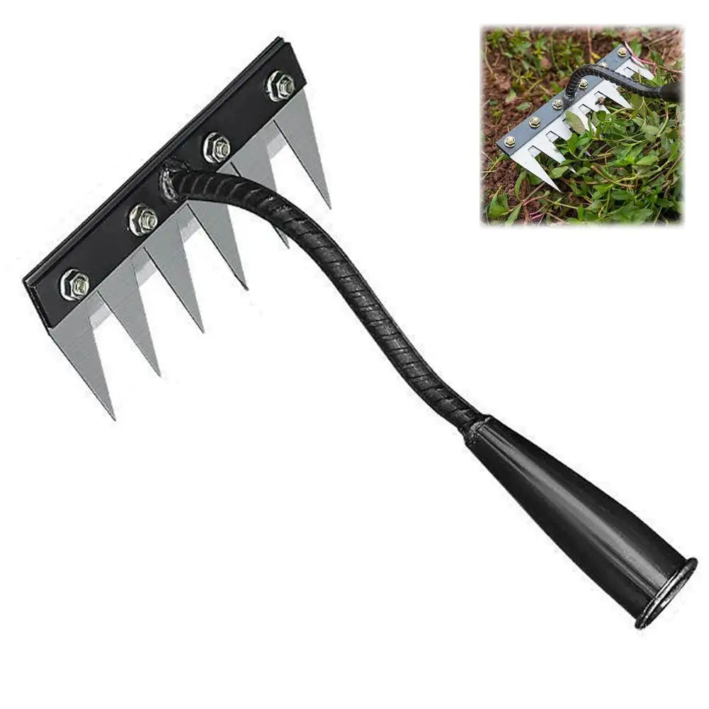 Multi-Tooth Metal Garden Rake – Weeding & Soil Loosening Tool Garden Hand Rake Zpaxo 6teeth