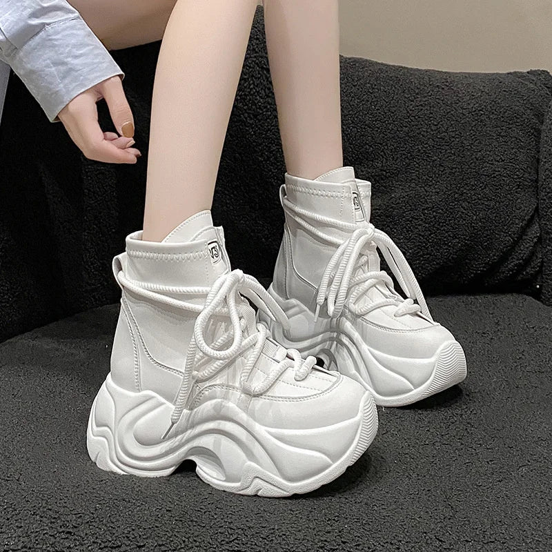 Women's Autumn Winter Ankle Leather Boots Heel Motorcycle Thick Sole Zpaxo