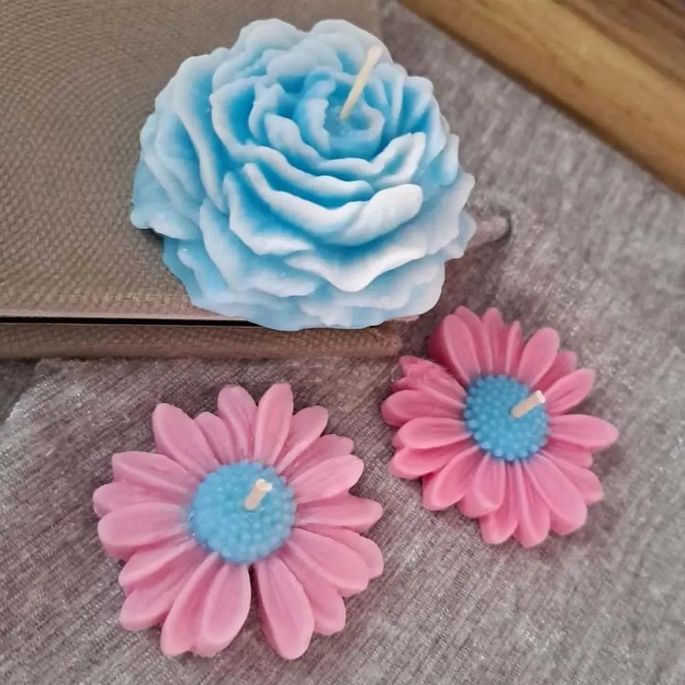 1PC Daisy Peony Flower Candle Silicone Mold 3D Handmade Candle Soap Gypsum Resin Handicraft Making Tools Zpaxo