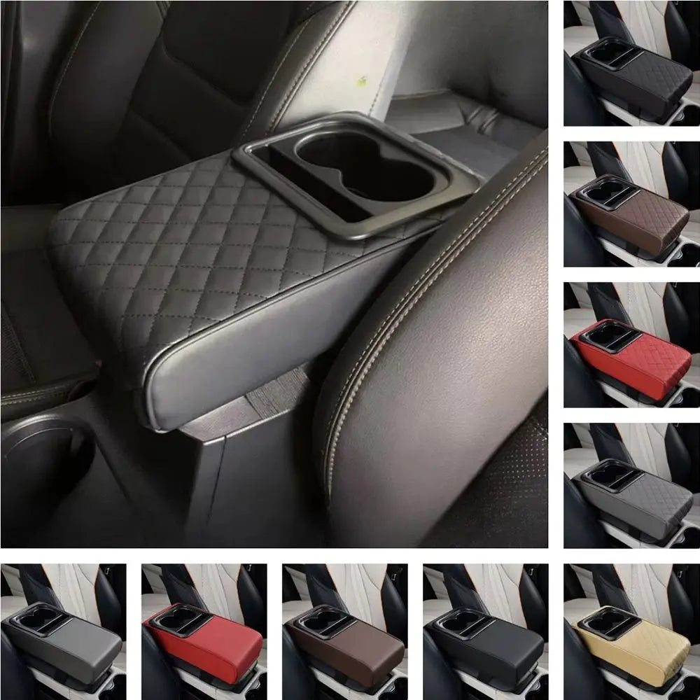 PU Leather Center Console Armrest Pillow Waterproof Thicken Car Armrest Box Cushion Soft 2 Cup Holder Auto Arm Rest Protector Zpaxo