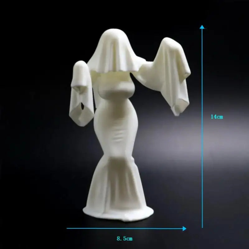 1Pcs Halloween Ghost 3D Printing Ornaments Bride Character Sculpture Model Ornaments Creative Female Ghost Desktop Figurine Zpaxo White