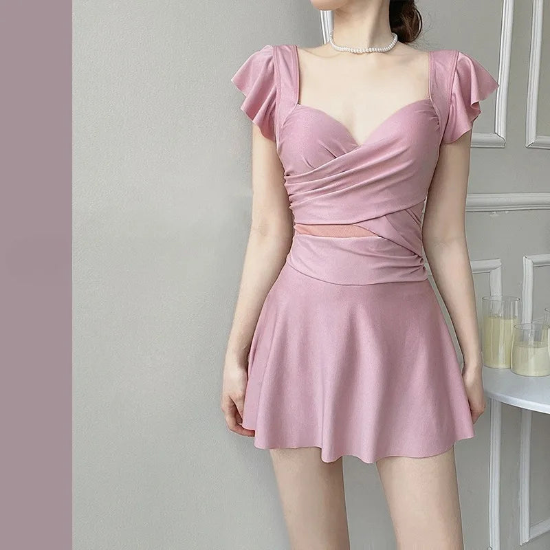 Swimsuits for Women Onepiece Solid Color French Swimsuit Wholesale Conservative Slim Steel Bra Dress Swimsuit Hot SpringPortable Zpaxo