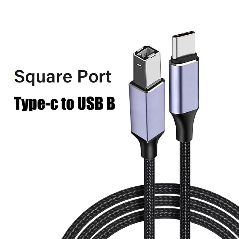 USB Printer Braided Cable Type C to USB B 2.0 Male Scanner Cord High Speed Printer Scanner For HP Canon Dell Epson MacBook Xerox Zpaxo