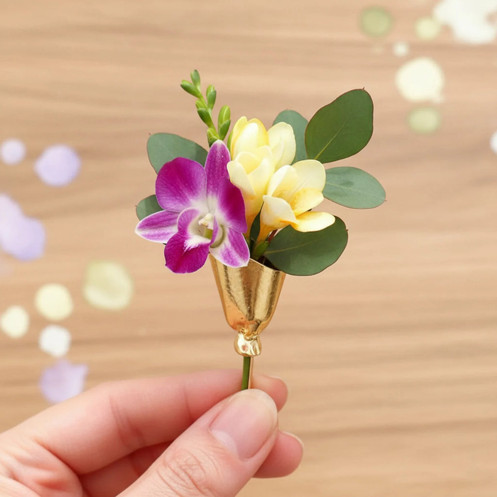Artful Flower Vase Brooch Metal DIY Bouquet Holder Lapel Pins