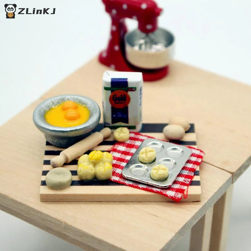 ▶Dollhouse Food Toy Pastry Making Station Egg Milk Bread Cutting Board Miniatures Model Kitchen Accessory Kids Pretend Play Toys Zpaxo