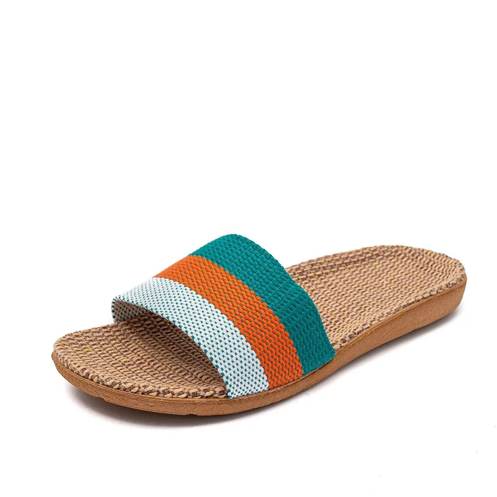 Summer Linen Women's Slippers Flat Sandals Home EVA Lightweight Shoes Zpaxo green 40-41