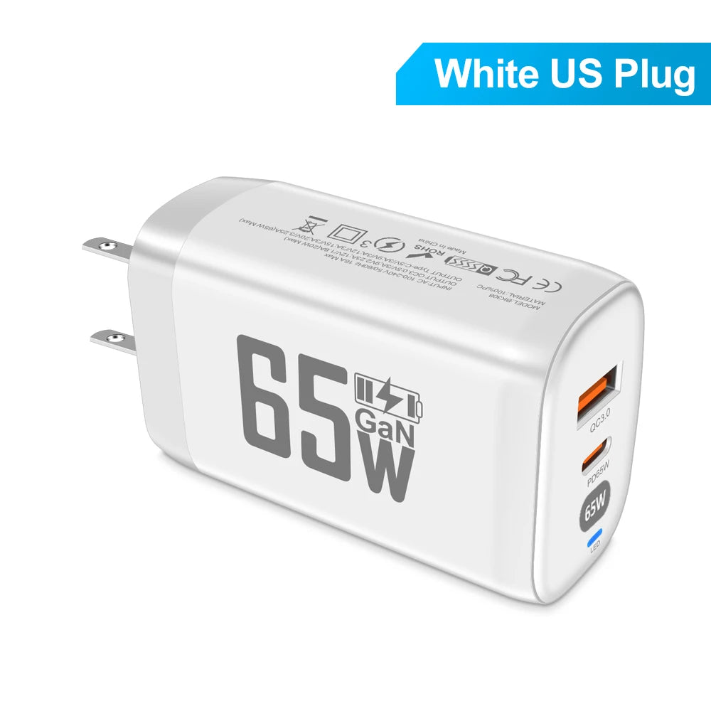 65W GaN USB-C Charger & Cable – MacBook, Lenovo, Xiaomi USB-C GaN Charger Zpaxo White US Plug