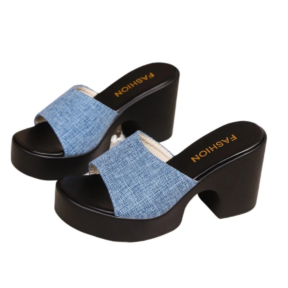 2025 Thick Bottom All-match Fashion Sandals and Slippers Women's Night Club Thick Heel High Heel Sexy Slippers Zpaxo