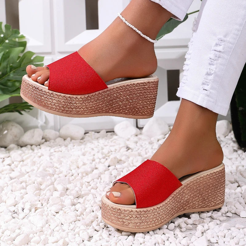 Women Slippers 2025 Casual Platform Wedge Sandals Open Toe Thick Zpaxo Red 38