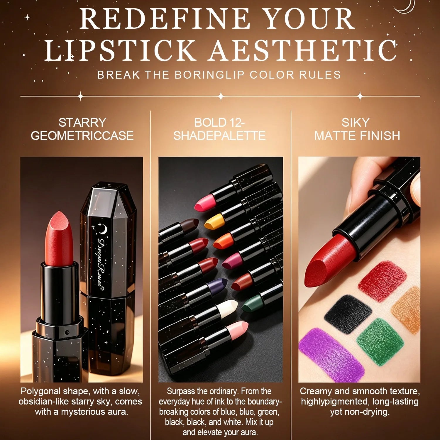 12 Color Gothic Dark Lipstick Long Lasting Waterproof Matte Black Bold Pigment Lip Gloss Party Halloween Cosplay Lip Tint Makeup Zpaxo