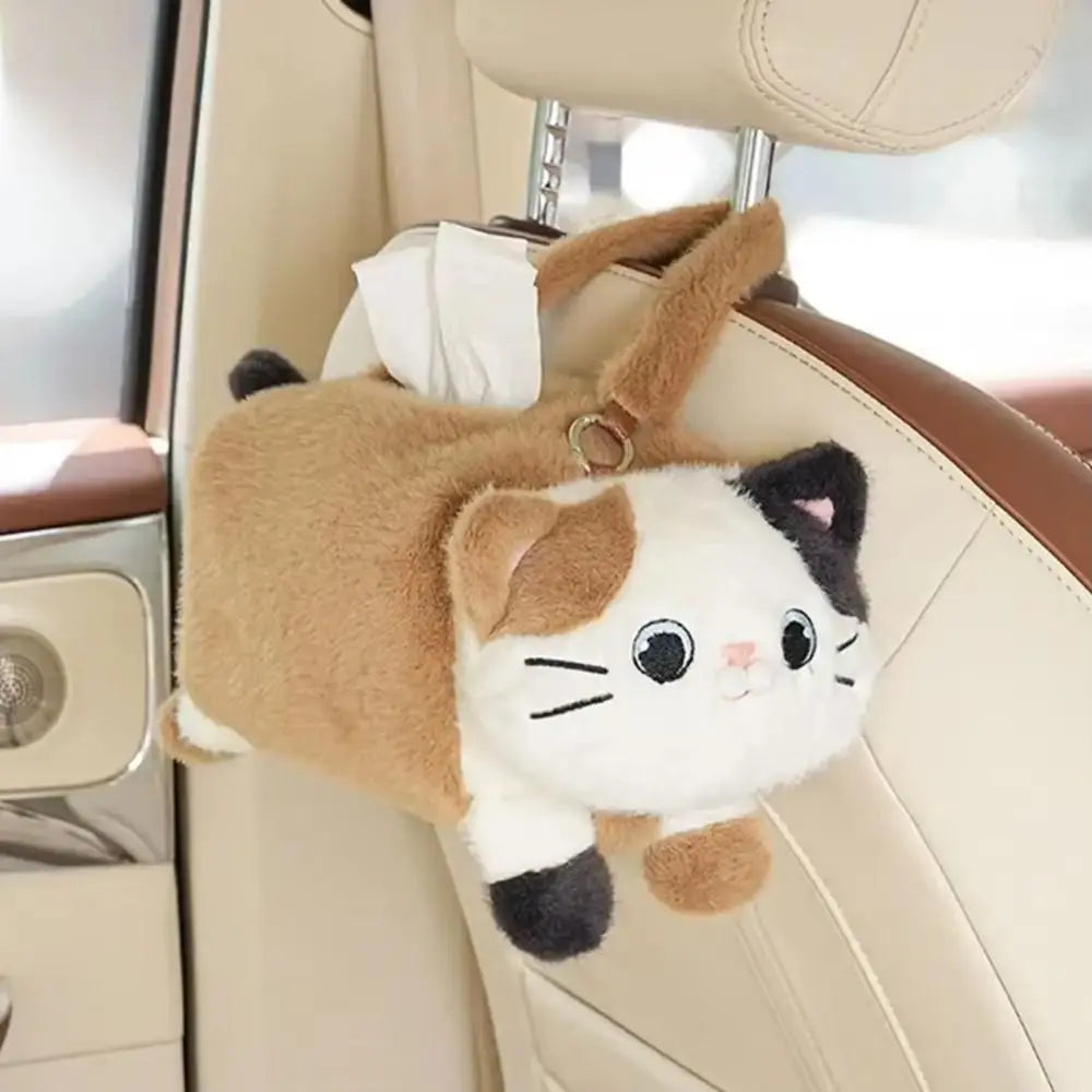 Cartoon Plush Cat Napkin Box Shape Reusable Car Seat Tissue Fluffy Zpaxo