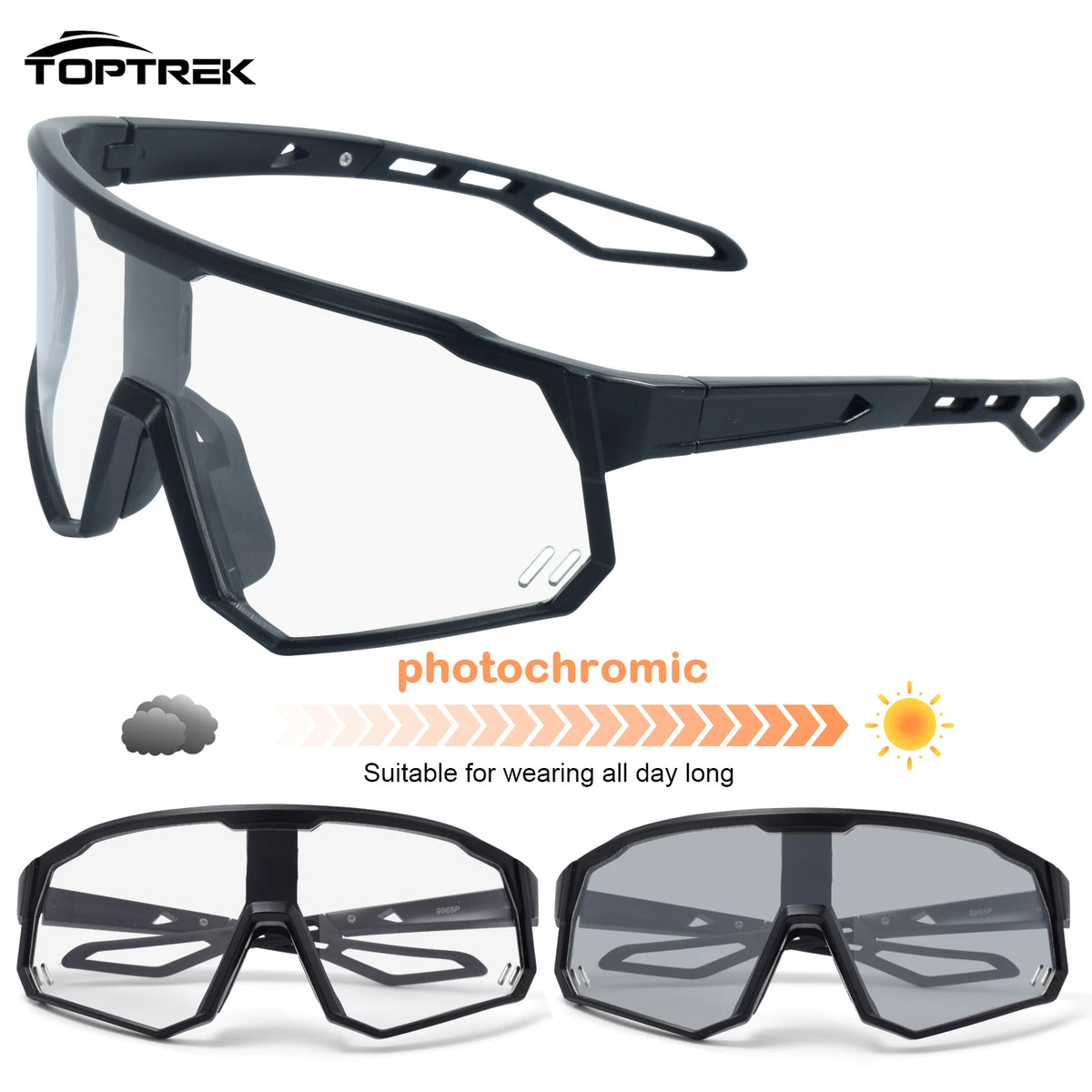 Toptrek Photochromic Cycling Sunglasses Men Women Outdoor Sport Running Bike Hiking Bicycle Eyewear MTB Baseball Glasses Goggles Zpaxo 05 Black Gray