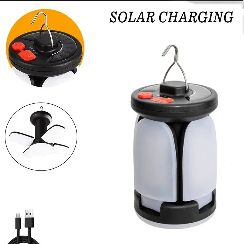 Solar LED Camping Lantern – 6-Mode Foldable Power Bank Light