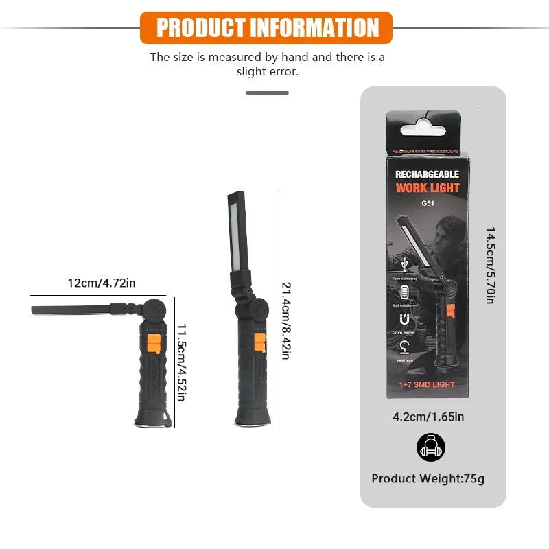 COB LED Work Light – USB Rechargeable Magnetic Flashlight | KDULIT