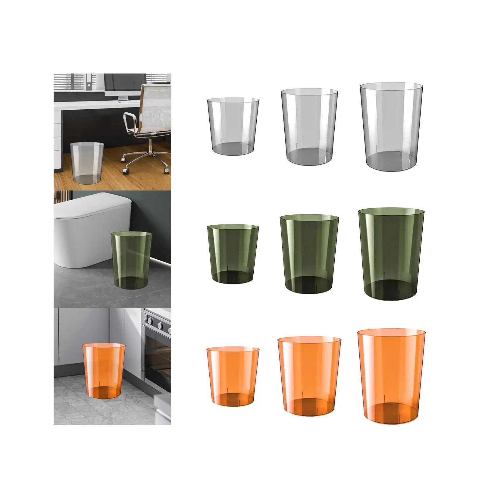 Waste Paper Bin Rubbish Bin Clear Round Dustbin Trash Can for Dressing Table Office Bedroom Kids Room Zpaxo