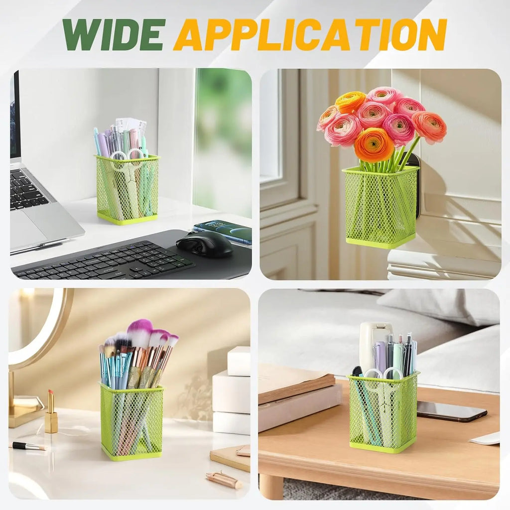 Round Square Pen Holder Desk Metal Mesh Pen Pot Case Pen Container for Student Office Desktops Zpaxo