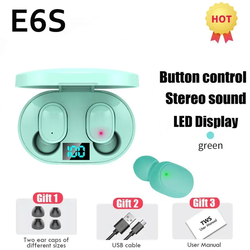 2026 TWS E6S Fone Bluetooth Earphones Wireless Headset Noise Zpaxo Green Earbuds