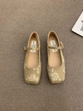Flat Shoes for Women 2025 Spring Autumn New Retro Black Square Toe Mary Jane Ballet Shoes Loafers Women Big Size 42 43 44 Zpaxo Khaki 38
