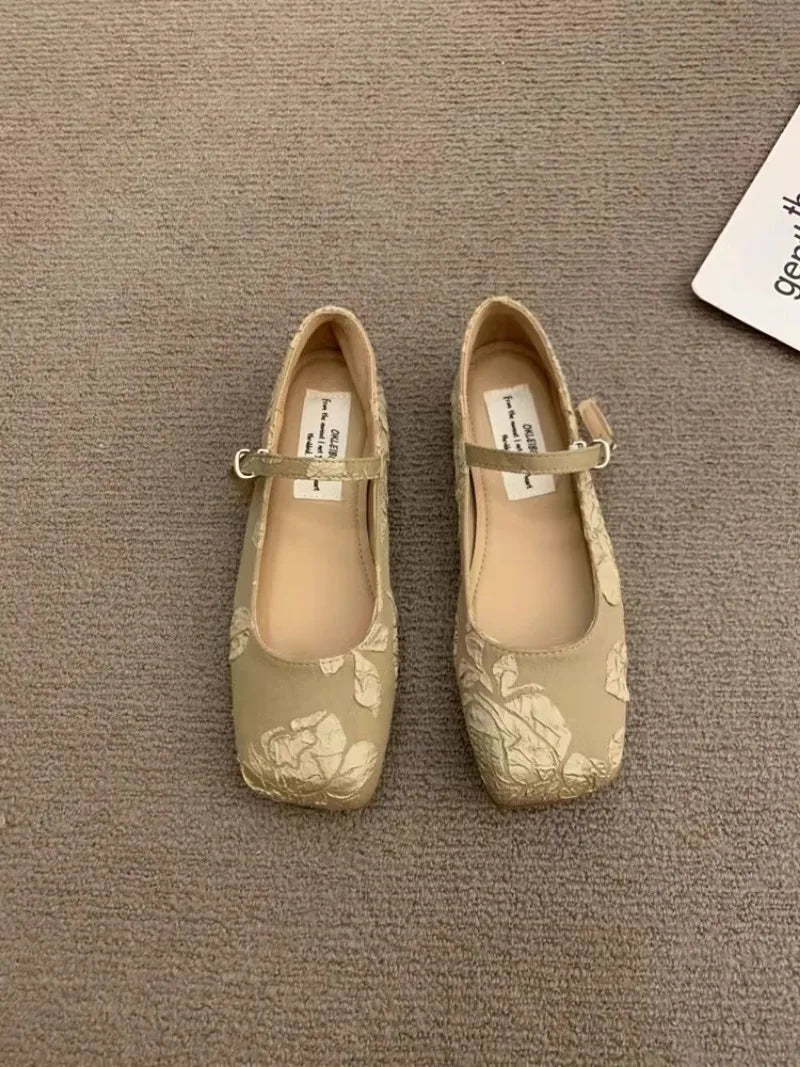 Flat Shoes for Women 2025 Spring Autumn New Retro Black Square Toe Mary Jane Ballet Shoes Loafers Women Big Size 42 43 44 Zpaxo Khaki 38