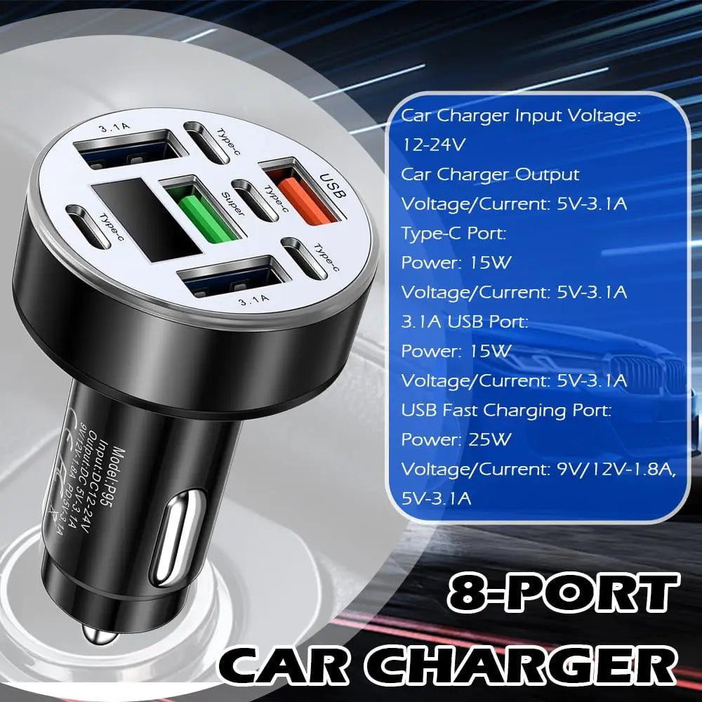 UYUXIO Multi Port USB C Car Charger Adapter 1 Voltage Display Iight