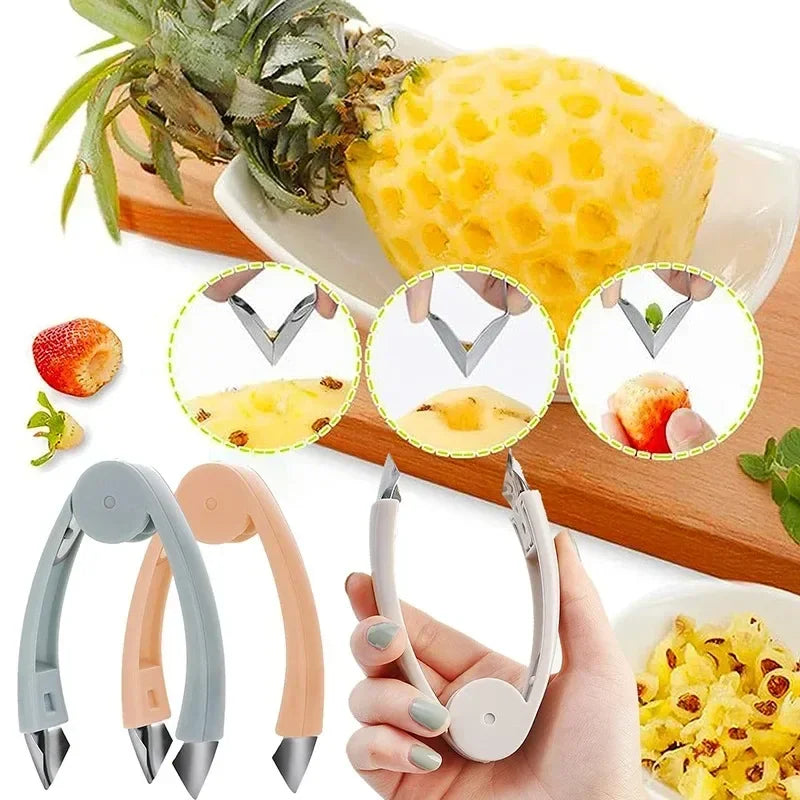 Kitchen Stainless Steel Pineapple Eye Corer Fruit Vegetable Knives Stem Remover Clip Strawberry Huller Peeler Tweezers Gadgets Zpaxo