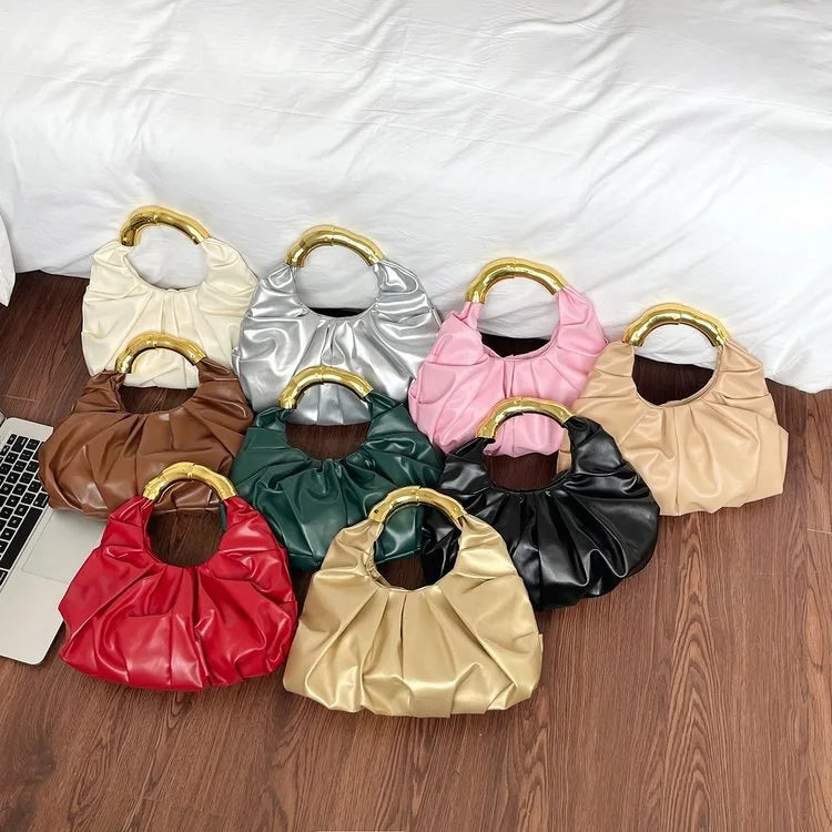 Pleated Handlebags for Women PU Cloud Bags Leisure Armpit Bag Shopping Shoulder Bags Dumpling Handbag Female Hand Bags Zpaxo