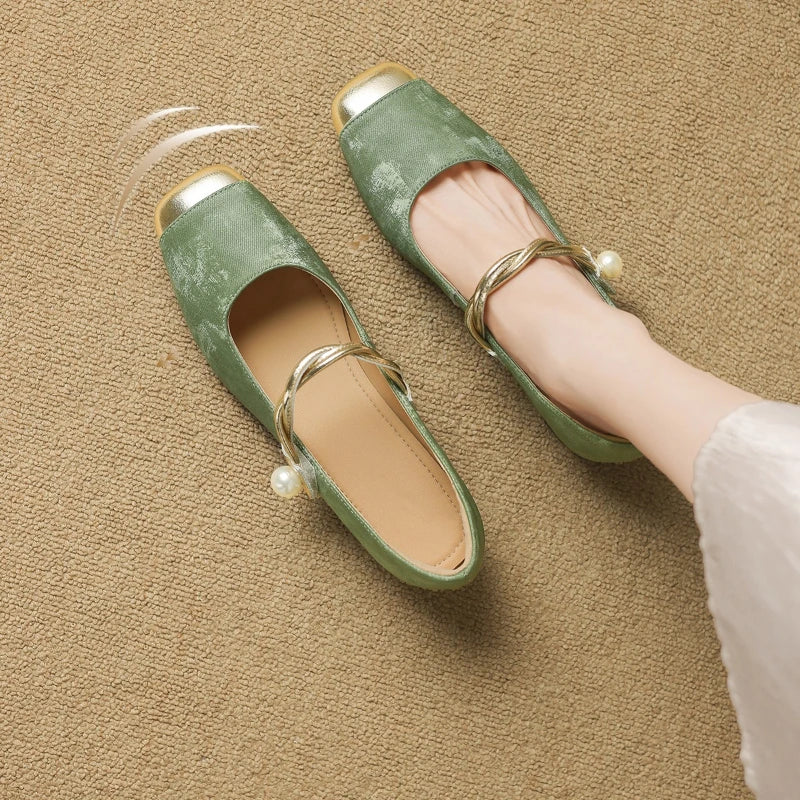Women Mary Jane Pumps 2026 Square Toe Pearl Strap Low Block Heel Zpaxo