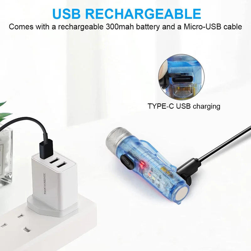 Mini Keychain LED Flashlight – USB-C, IP66, 400LM Torch