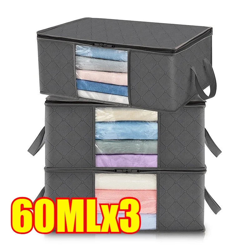 Blanket Storage Closet Organizers and Storages Clothes Storage Bag Foldable Storages Bin Sturdy Sewn By 3 Layers Fabrics Zpaxo 3PCS-60L