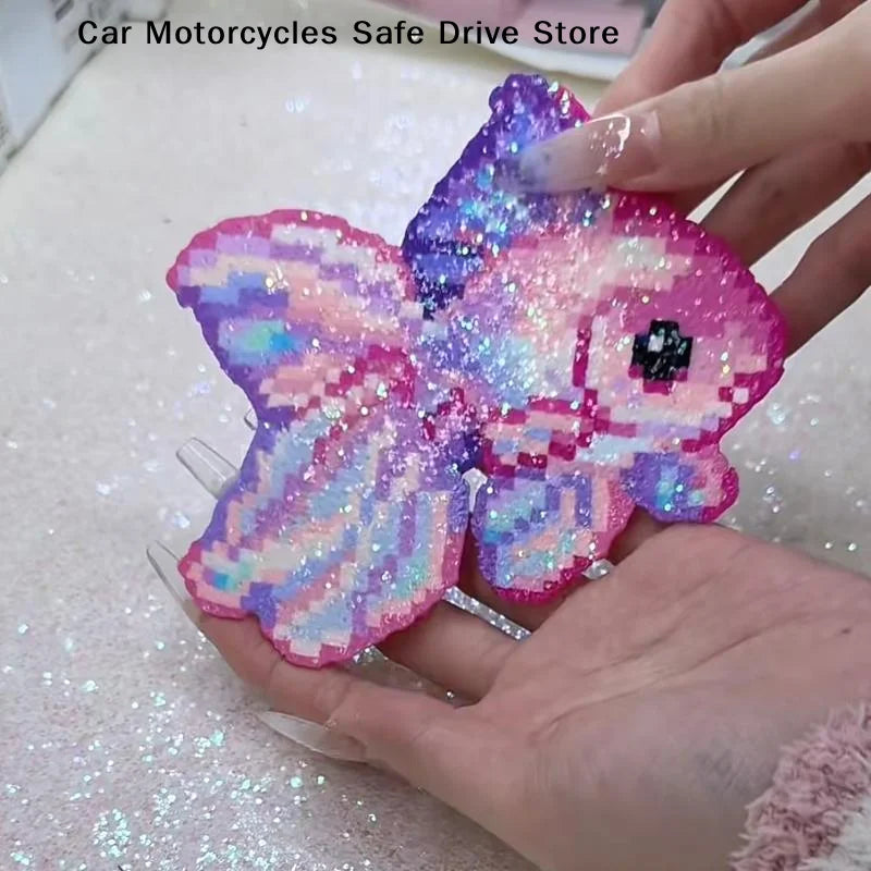 6-piece Bead Art Rainbow Glitter Fabric Iron-on Beads Baking Paper
