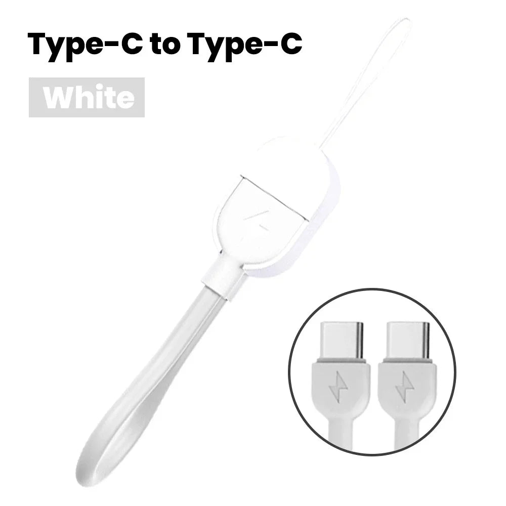 60W USB-C to USB-C Fast Charging Keychain Cable – 16cm USB-C Charging Cable Zpaxo White