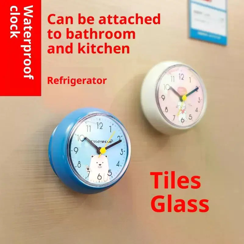 Anti-Fog Waterproof 7cm Kitchen Toilet Small Quartz Table Clock Mini Sucker Wall Clock Bathroom Zpaxo