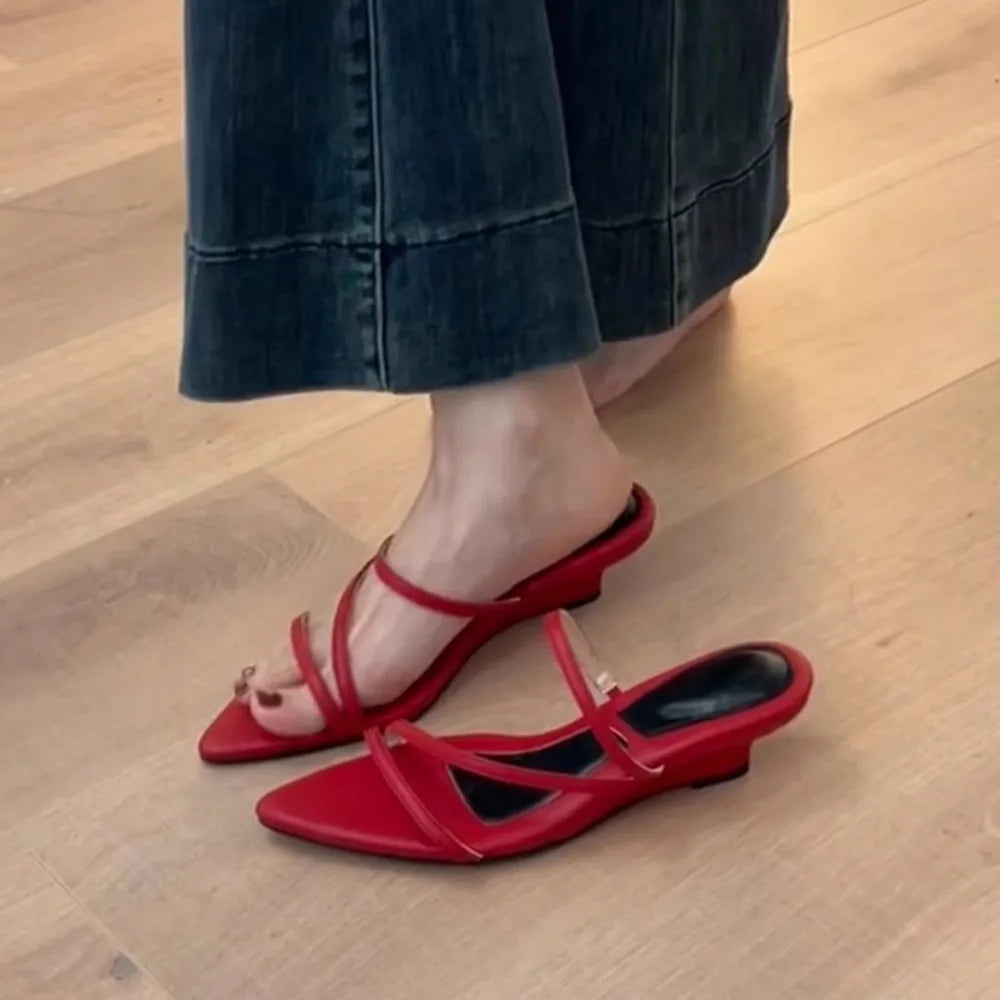 Pointed Toe Elegant Wedge Sandals Women's French Retro Outwear Summer