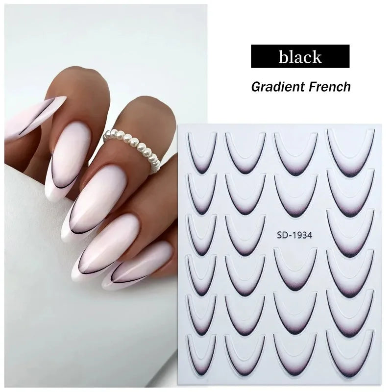 Gradient French Line Nail Art Stickers Self-adhesive Decals Design Zpaxo 12 Black