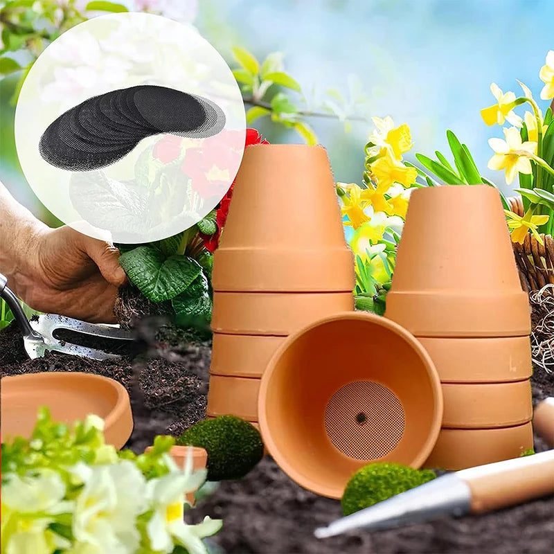50pcs For Pot Bottom Prevent Soil Loss Bonsai Flower Plant Gardening Tools Pot Hole Mesh Pad Grid Round Drainage Hole Screen Zpaxo
