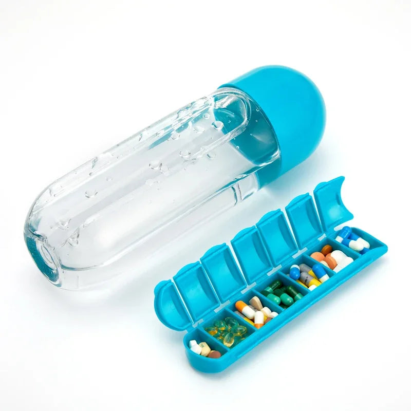 2 in 1 600ml 7 Grids Medicine Box Water Cup Sports Plastic Water Bottle Combine Daily Pill Boxes Organizer Drinking Bottles Zpaxo