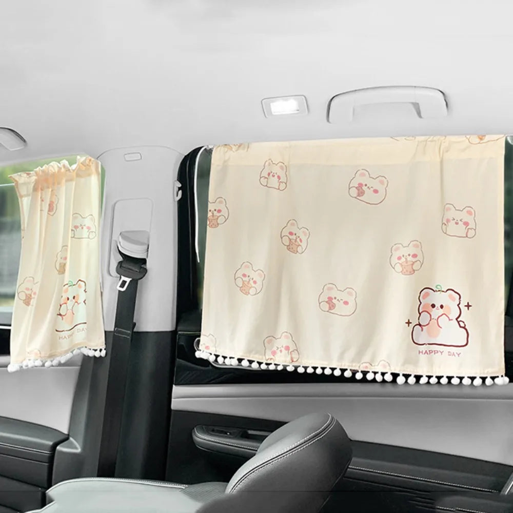 Flower Cartoon Car Curtain Suction Cup Panda Sunshade Sunscreen Zpaxo