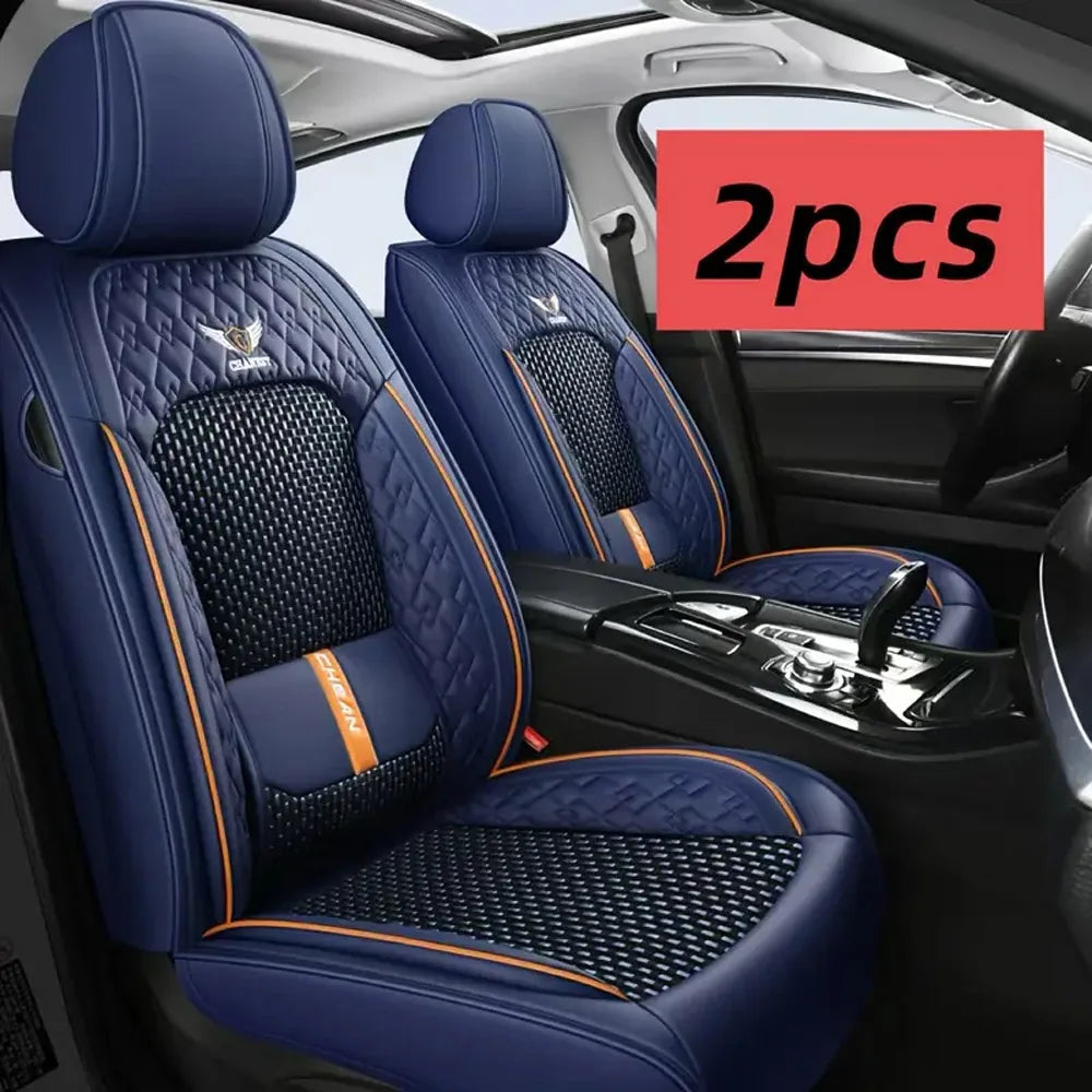 1/2PCS Full Seat Breathable PU Leather Breathable Luxury Car Seat Covers High-Quality Waterproof Scratch-Resistant Universal Car Zpaxo 2PCS BLUE