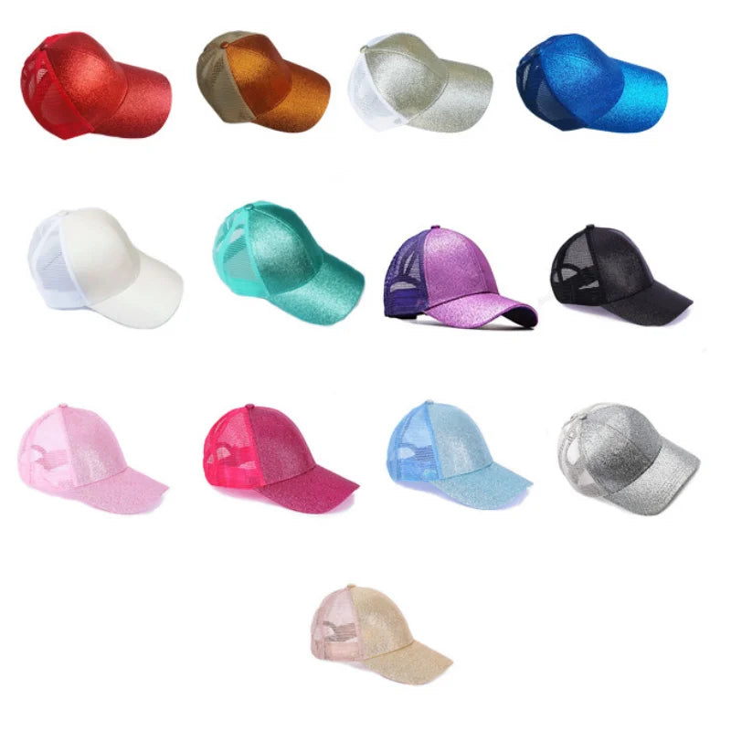 Kids Sequin Ponytail Baseball Cap – Large Brim Sun Hat