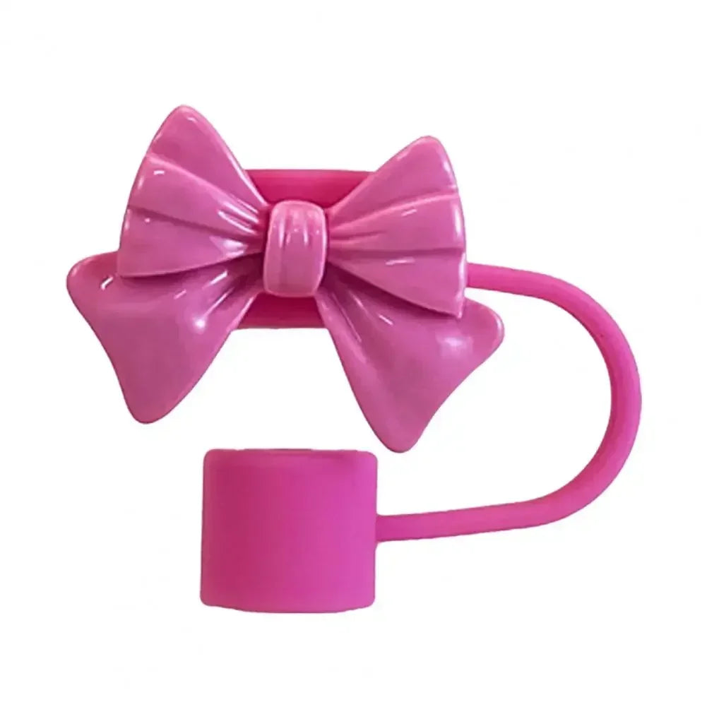 New Cute Bow Straw Cap Covers Silicone Straw Toppers Cap For Stanley Cups Accessories Straw Dust Cap For 10mm Diameter Straws YU Zpaxo Rose Red